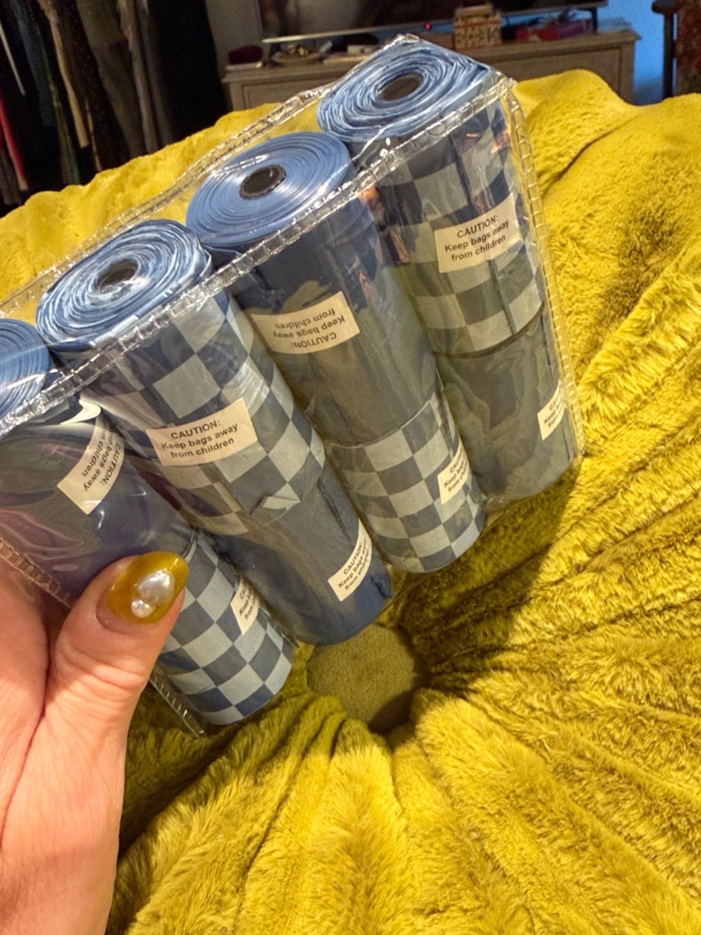 Rowdy Pups Club Blue & White Checkerboard Pet Waste Bags - 8 Rolls - Picture 7 of 8